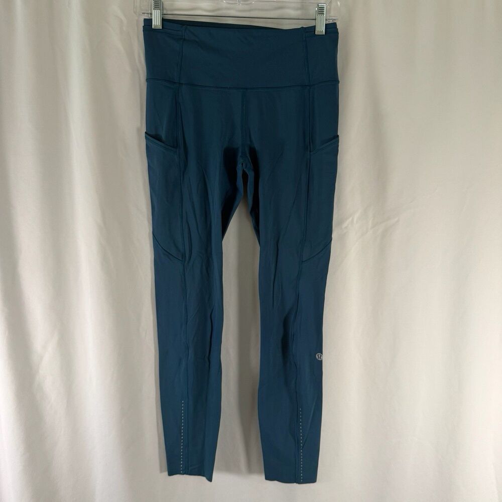 Lululemon Fast and Free High Rise Tight Reflective Women's 6 Blue Pull On Pocket